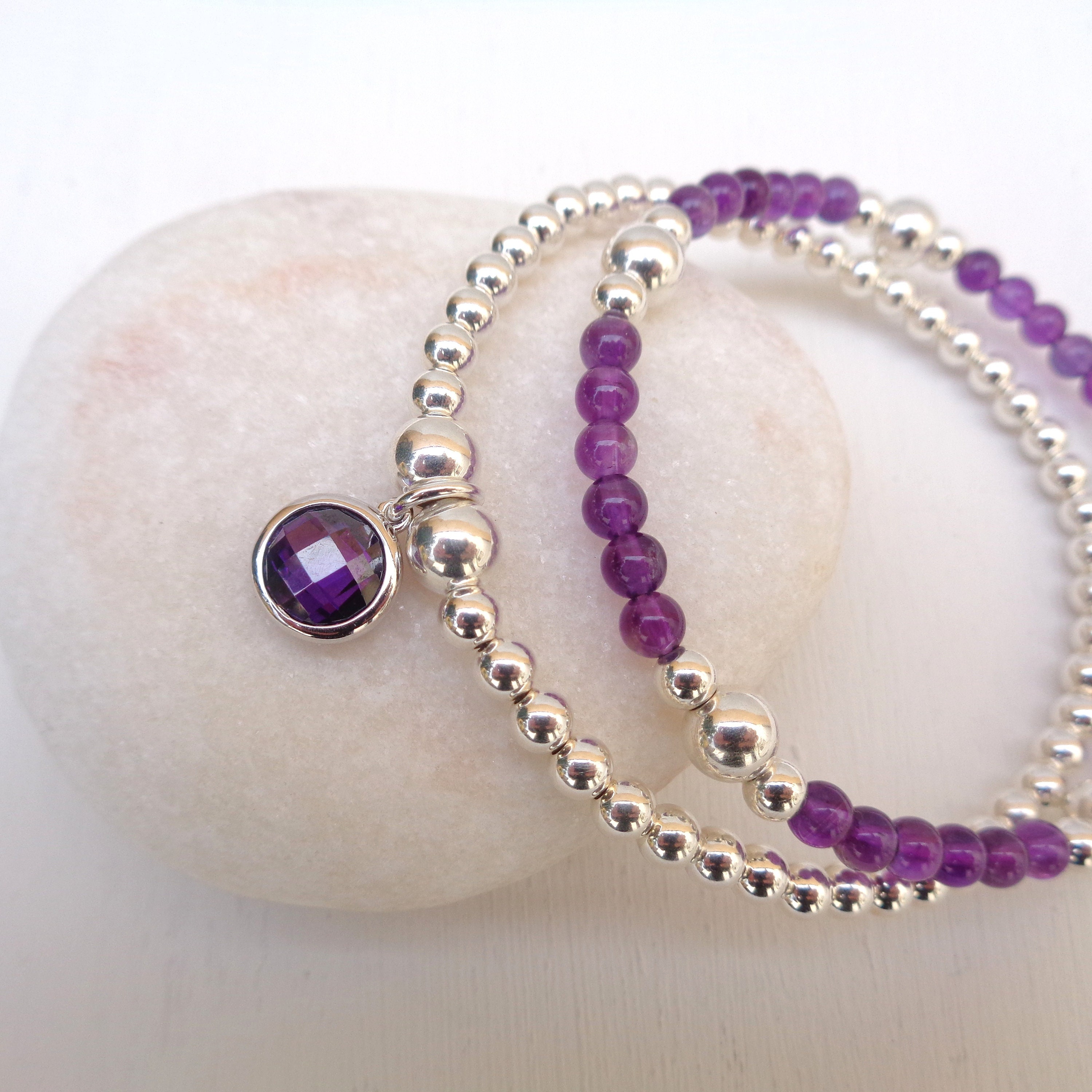 Sterling Silver Elastic Bracelets Set Of Two Bracelets Etsy