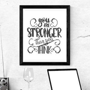 Success Quotes Cross Stitch Pattern, Modern Cross Stitch Pattern, Poster Wall Decor, Download PDF, You are stronger than you think