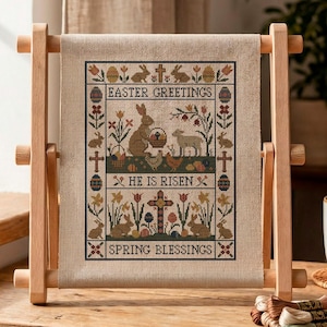 Christian Easter Cross Stitch Pattern Sampler, Religious Spring Xstitch, Folk Art Easter PDF Pattern