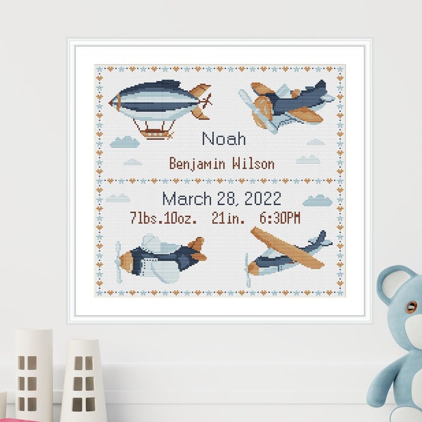 Birth announcement cross stitch pattern Baby announcement personalized Plaine baby birth sampler Pastel colors