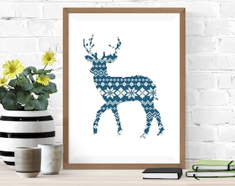 Nordic Doe Cross Stitch Pattern PDF, Scandinavian Christmas Deer ...