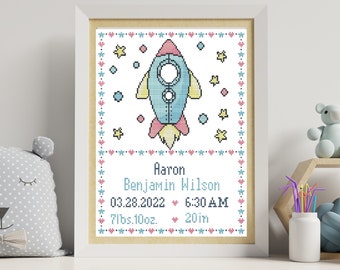 Space Baby Announcement Cross Stitch Pattern: Customizable DIY Sampler (PDF)