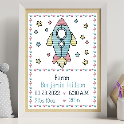 Cross Stitch Baby Boy Birth Sampler Birth Announcement Etsy