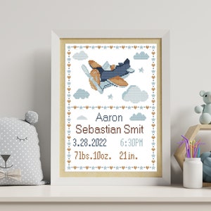 Birth announcement cross stitch pattern Personalized baby announcement sampler Customizable pattern