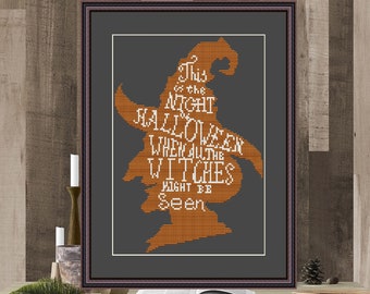 Halloween Witch Cross Stitch Pattern: Beginner Embroidery (PDF Pattern)