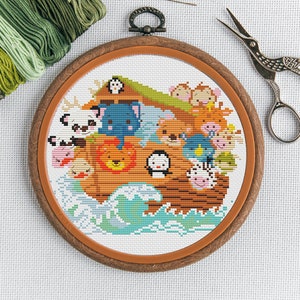 Noah&#39;s Ark cross stitch pattern, christening baptism cross stitch