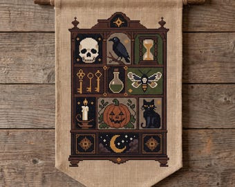 Kruissteekpatroon 'Kabinet van Rariteiten' - Gotische Halloween-sampler (PDF)