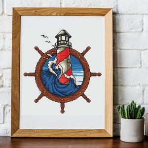 Lighthouse cross stitch pattern nautical