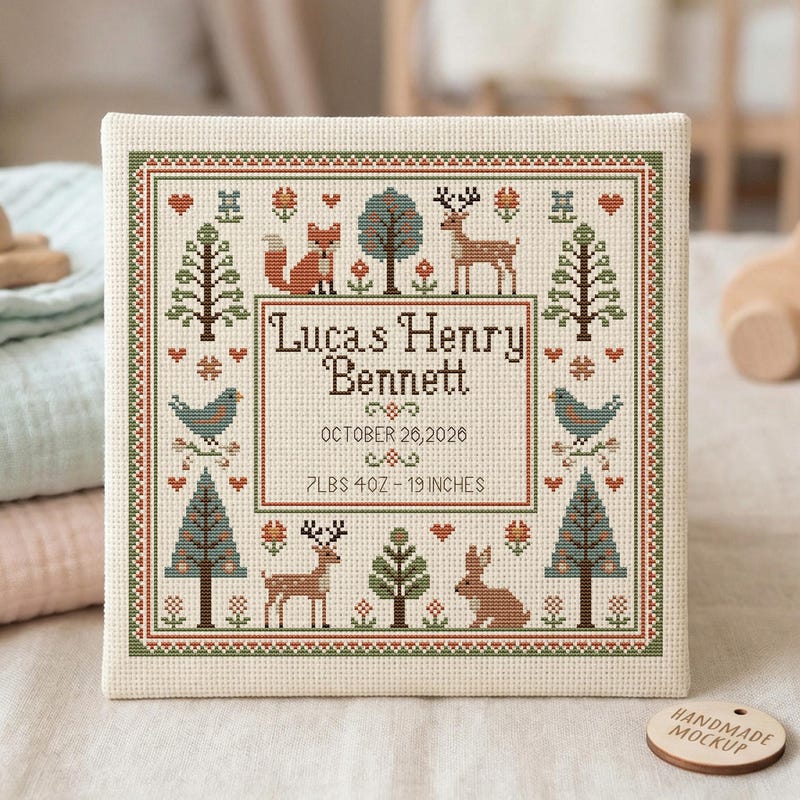 Sampler Birth Announcement - Etsy