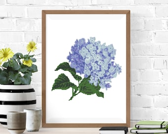 Patrón de punto de cruz de hortensias: Bordado floral moderno (PDF)