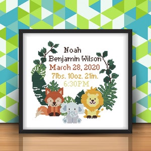 Birth announcement cross stitch pattern, baby announcement personalized cross stitch