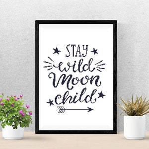 Stay wild cross stitch pattern, monochrome, black and white cross stitch