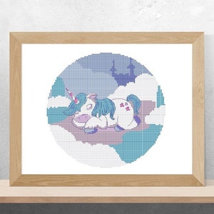 Sleeping Unicorn Cross Stitch Pattern PDF, Cute Modern Cross Stitch, Nursery Decor Pattern, Fairy, Fairy tale, Animal  Cross Stitch