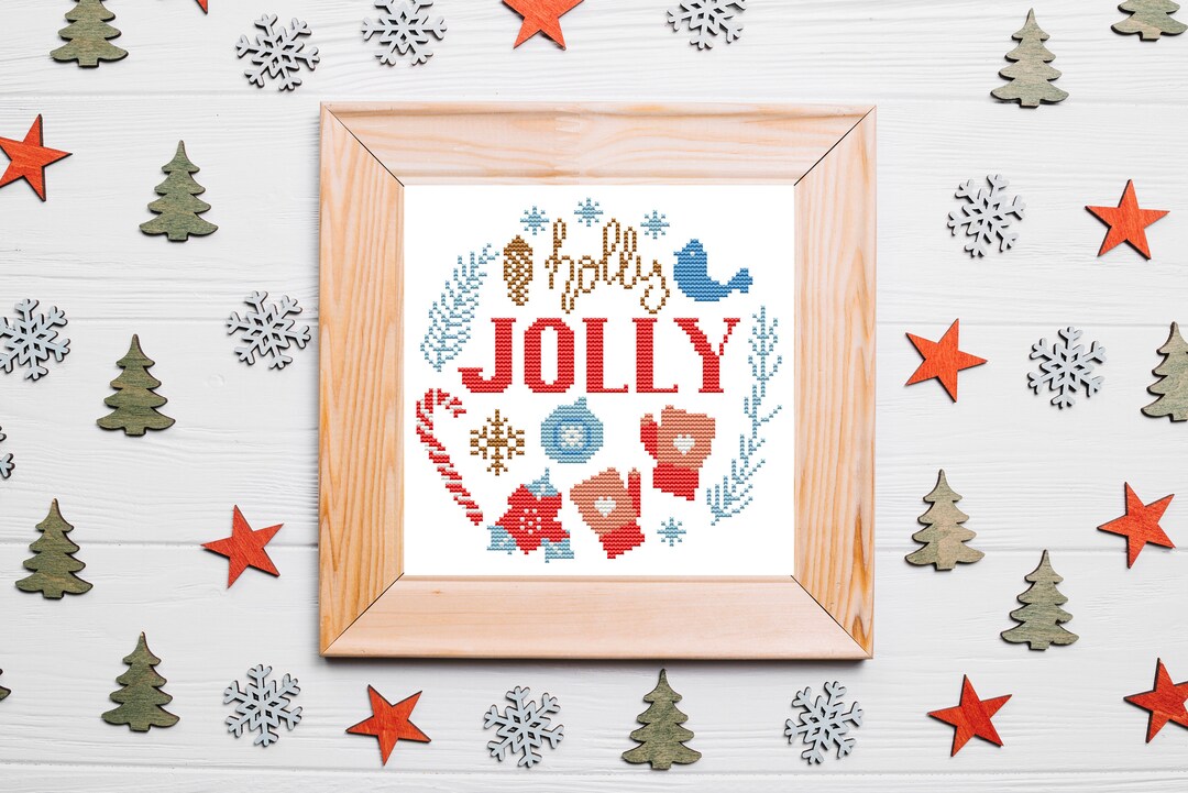 Modern Christmas Cross Stitch Pattern: Holly Jolly (PDF Pattern) - Etsy