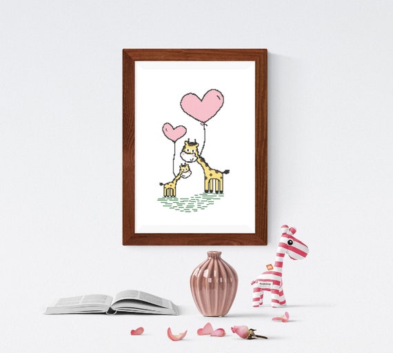 Giraffe in Love Cross Stitch Pattern: Nursery Decor (PDF Pattern