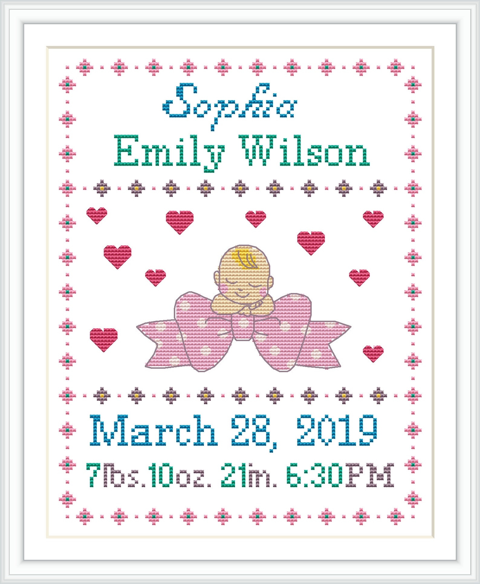 Baby Birth Announcement Cross Stitch Pattern Personalized Etsy