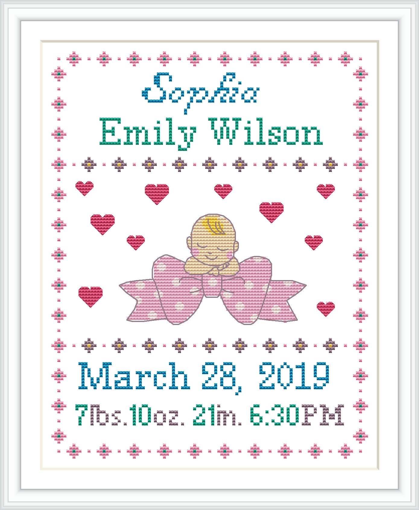 Baby Birth Announcement Cross Stitch Pattern Personalized Etsy
