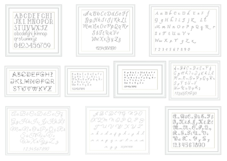 Set of 10 Cross Stitch Fonts and Numbers Pattern Backstitch Cursive ...