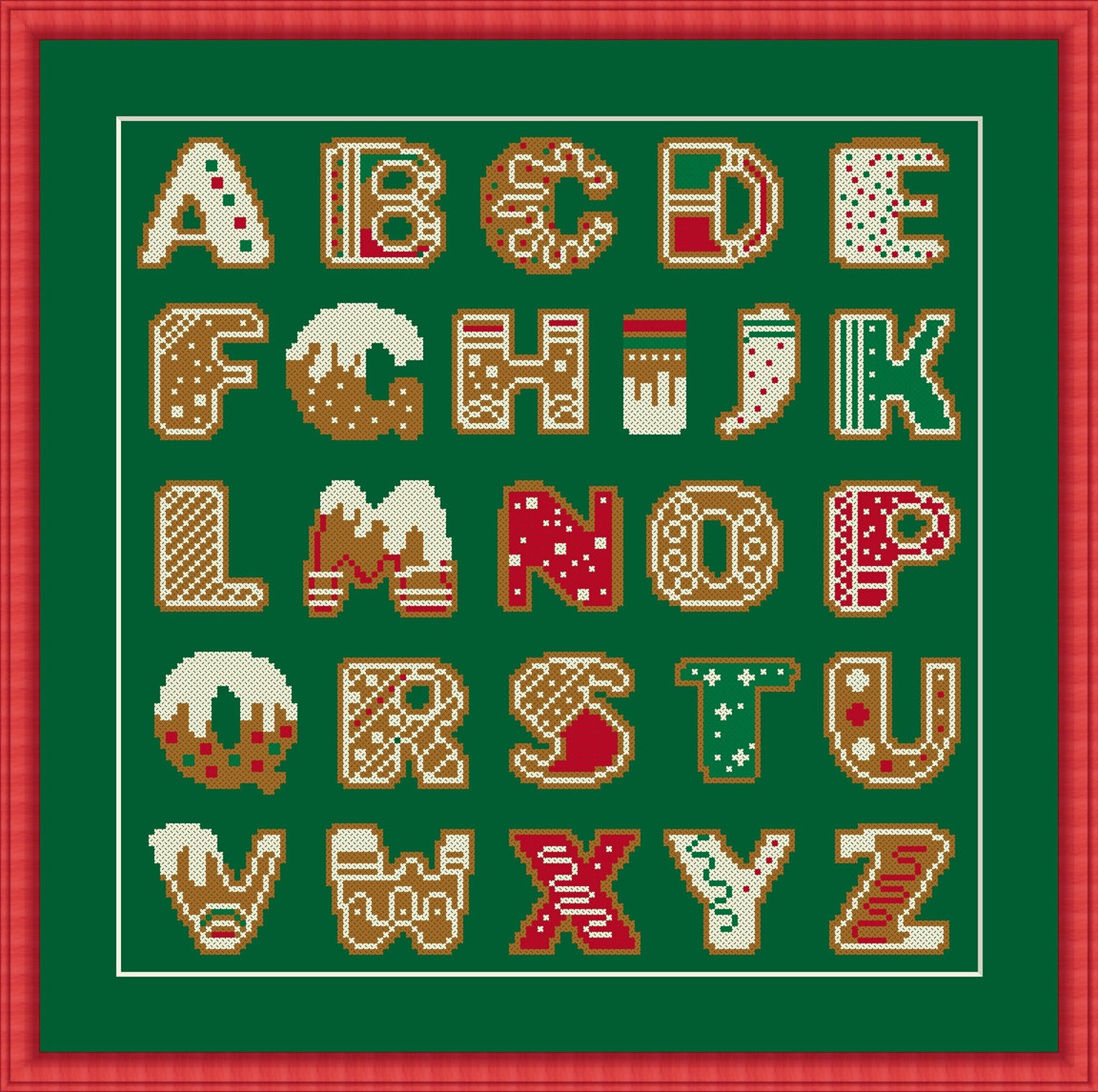 Christmas Cross Stitch Alphabet Pattern Sampler Gingerbread Etsy