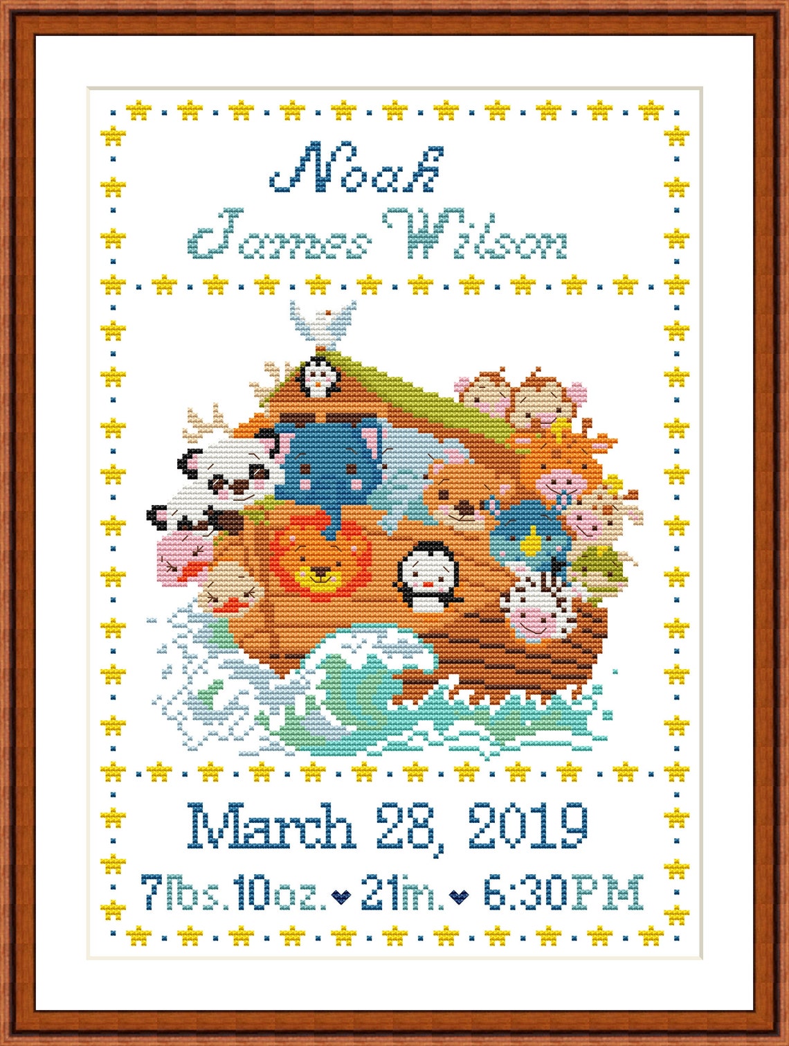 Birth Announcement Cross Stitch Pattern Noah's Ark Baby Etsy