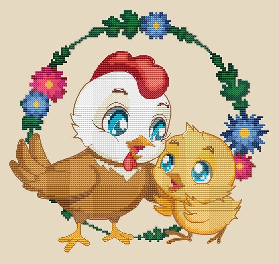 Chicken Cross Stitch Pattern Cute Infant Nursery Xstitch Etsy