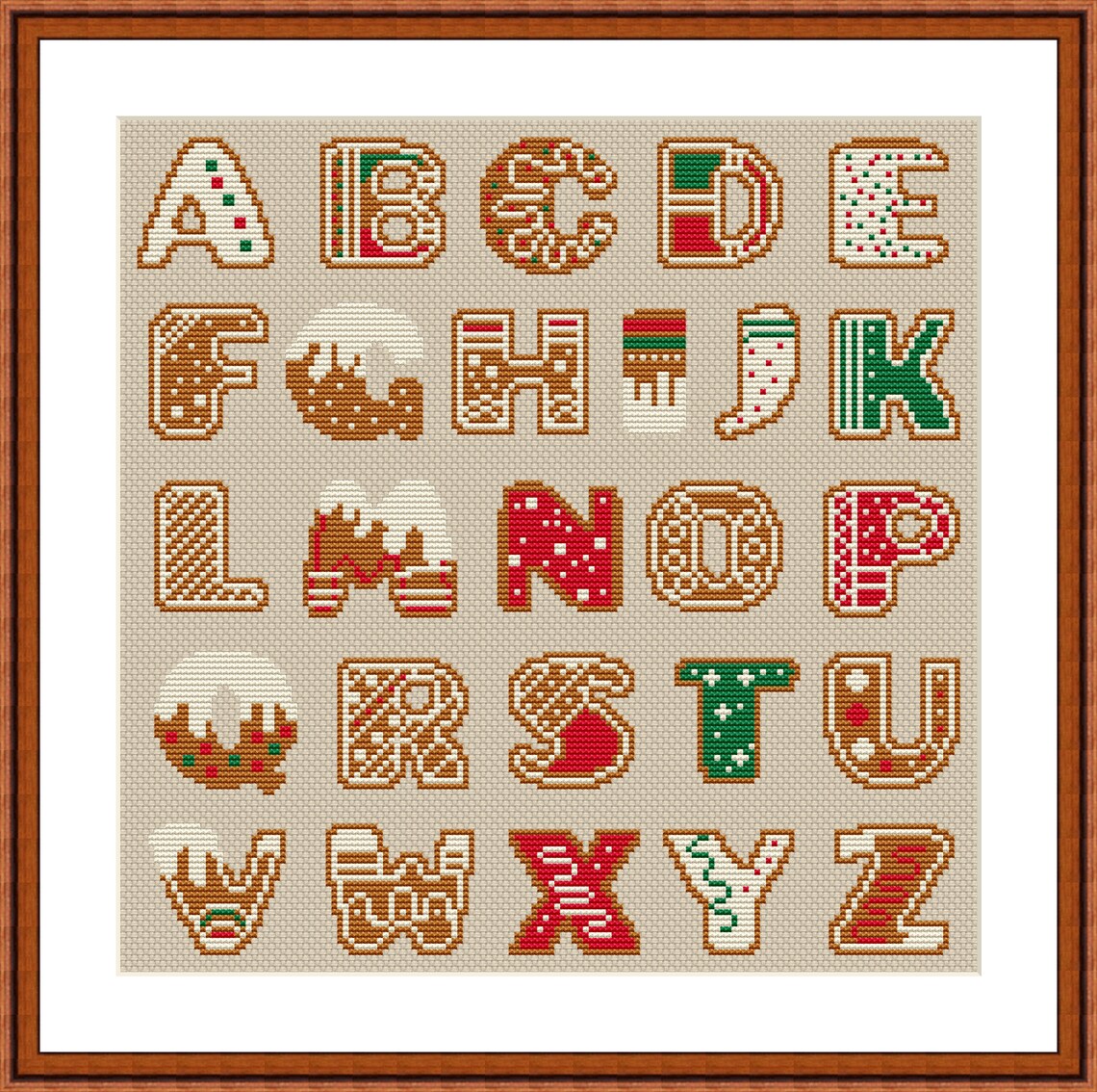 Christmas Cross Stitch Alphabet Pattern Sampler Gingerbread Etsy