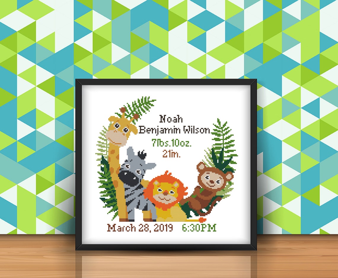 Birth Announcement Cross Stitch Pattern Personalized Modern Etsy