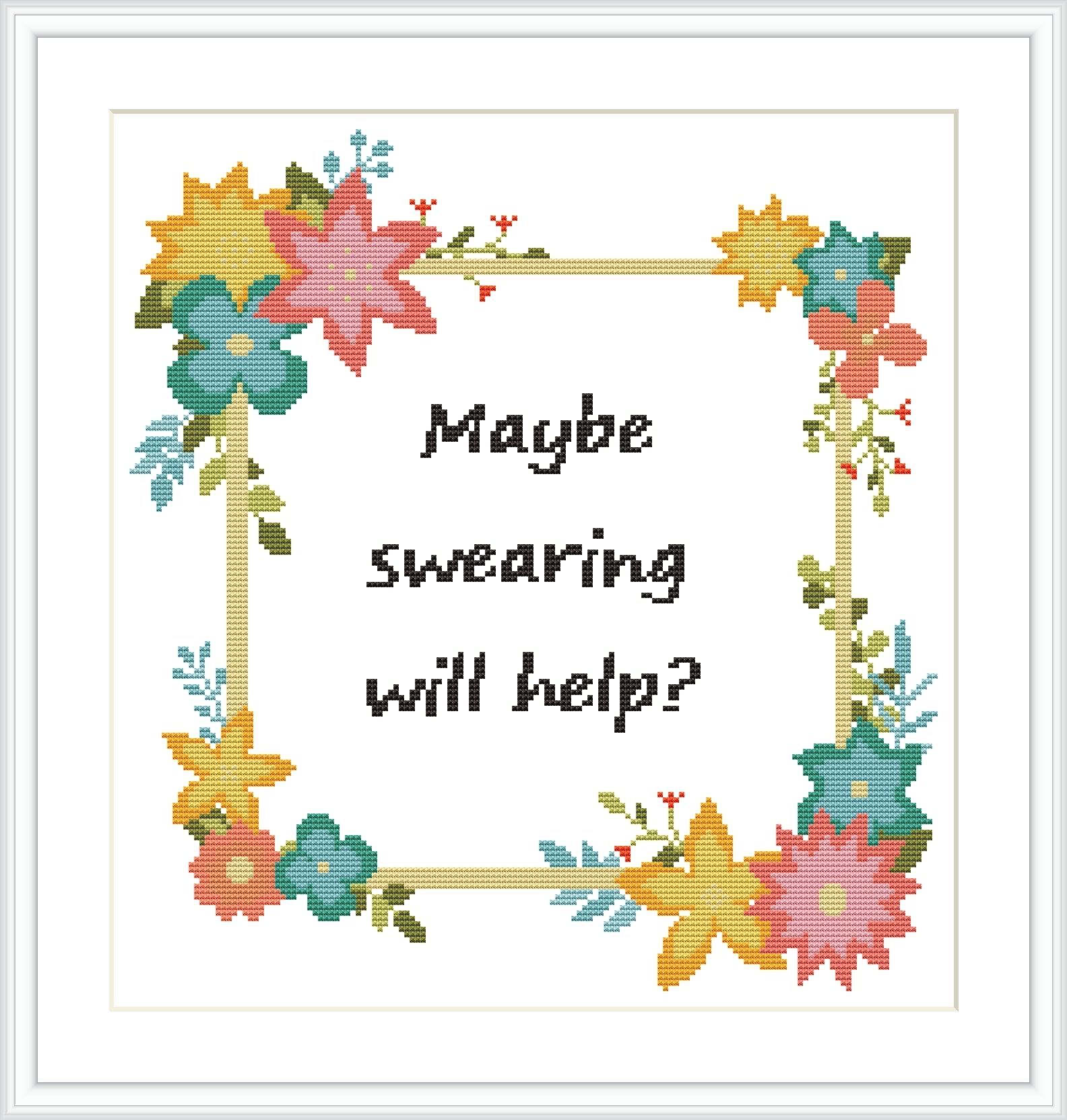 Funny Swearing Cross Stitch Pattern: Floral Frame (PDF Pattern) - Etsy