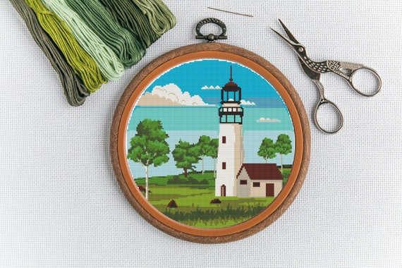 Lighthouse Landscape Cross Stitch Pattern (PDF Pattern)