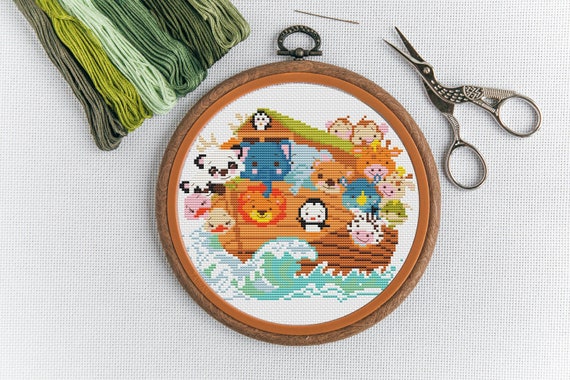 Noah's Ark cross stitch pattern, christening baptism cross stitch