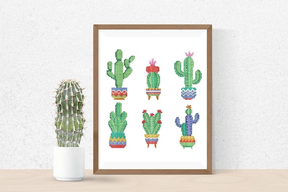 Cactus Cross Stitch Pattern, Cute Home Decor, Download PDF, Modern Cross Stitch