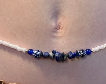 Dutch China (delftware) and Blue Lapis - African Waist Beads