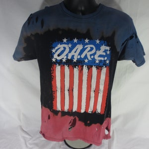 Distressed - Fruit of Loom - D.A.R.E American Flag - Red and Blue Dipped dye  t-shirt - Size Medium