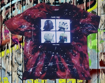 Star Wars Dark Side T-Shirt – Demon Dayz Gorillaz Spoof – Acid Wash Graphic Tee – Paint Splatter Purple Tie Dye – Size 2X