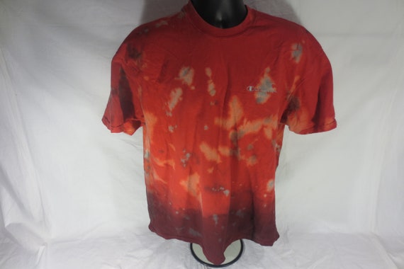 Vintage Champion Embroidered Script Acid Wash Dip Dye T Shirt Size Large