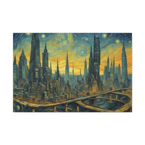 Starry Metropolis Canvas Art, Abstract Wall Art, Gift for Art Lovers, Home Decor, Unique Landscape Print