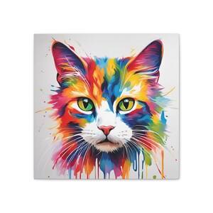 Vibrant Colorful Cat Wall Art, Colorful Canvas Stretched, 0.75&quot; Cat Print, Pet Lover Decor, Animal Home Art, Gift for Cat Owners