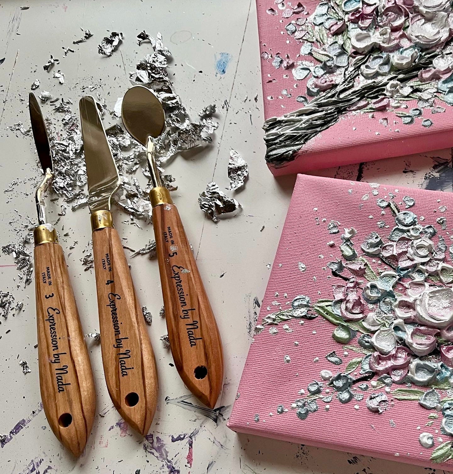 GOLD Palette Knife Painting Set Olive Wood Handles Textured Etsy