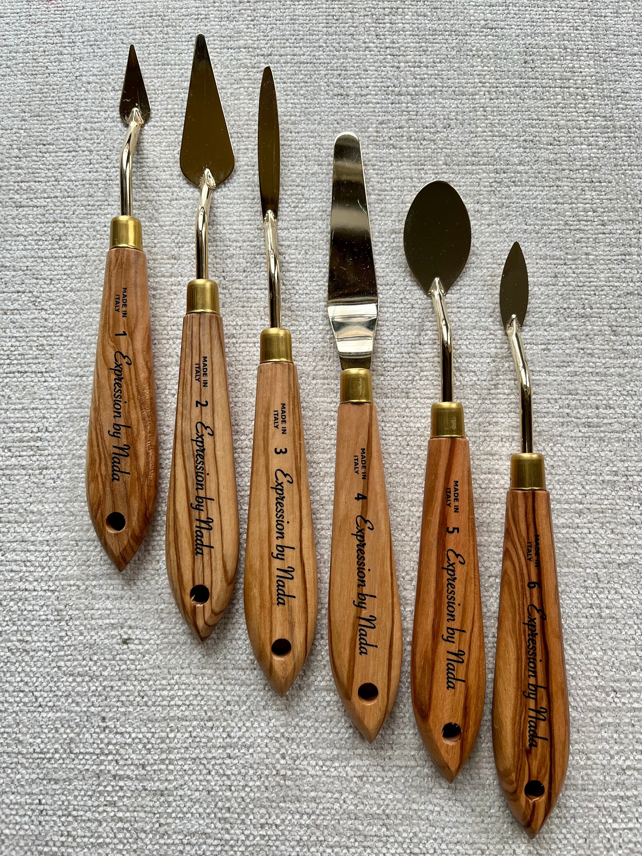 GOLD Palette Knife Painting Set, Olive Wood Handles Textured Art, Impasto Thick Paint, Spatula