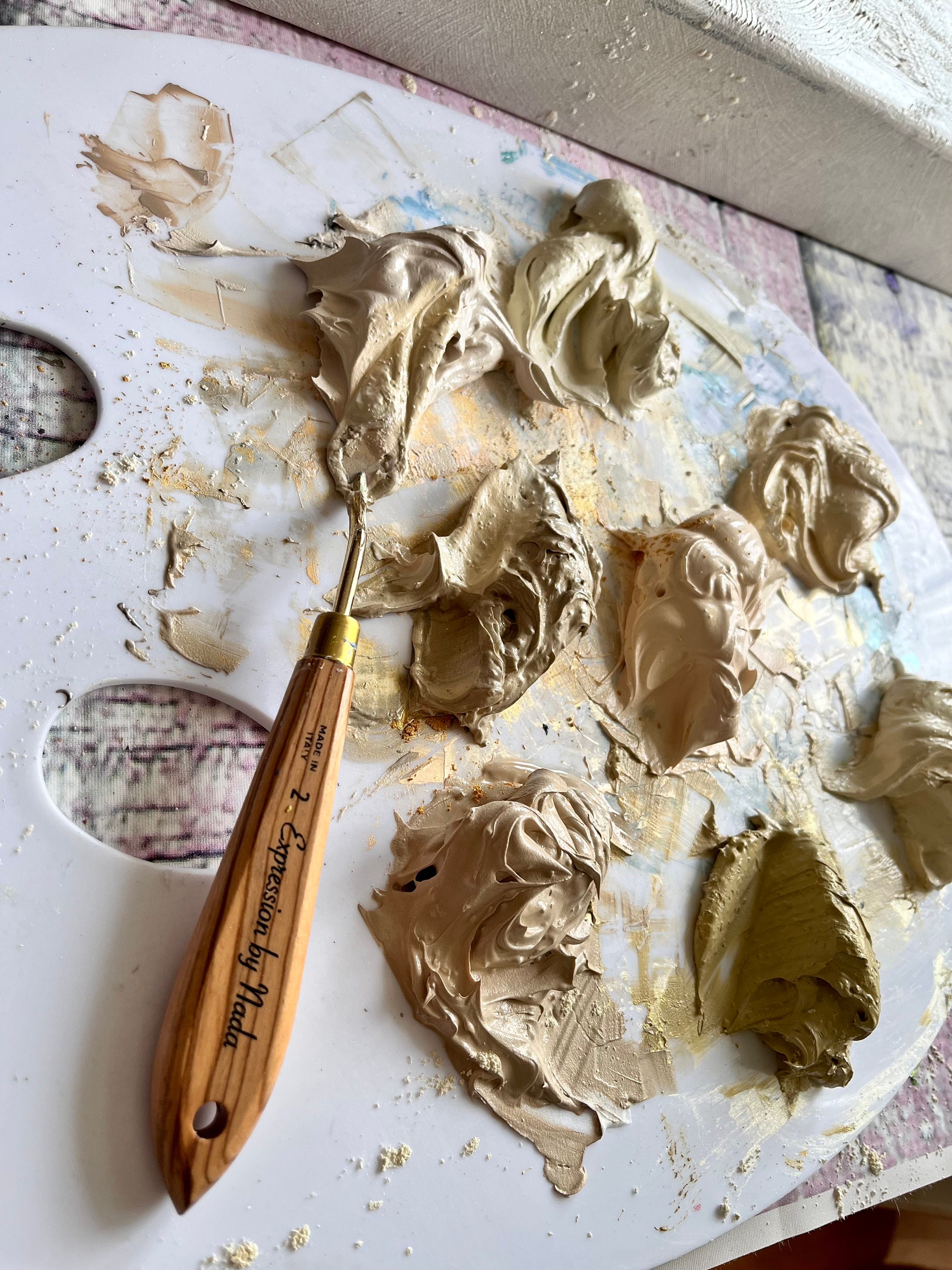 GOLD Palette Knife Painting Set Olive Wood Handles Textured Etsy