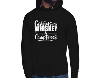 Cabins, Whiskey and Campfires Hoodie, Camping Hoodie, Cabin Hoodie, Classic Printed Soft Unisex Sweatshirt