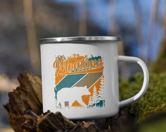 Montana Enamel Mug |  State Enamel Mug, Retro Enamel Mug, Hiking Mug, Camp Mug, Bear Mug, Montana Gift