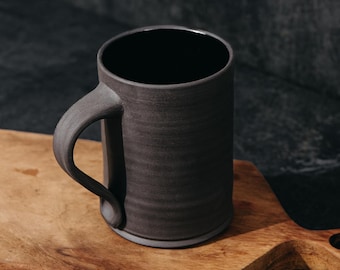 Handmade Ceramic Coffee Mug | Rustic Farmhouse Pottery | Handmade | Logo Customization | 16-18 oz | Brew Cup | Black Clay