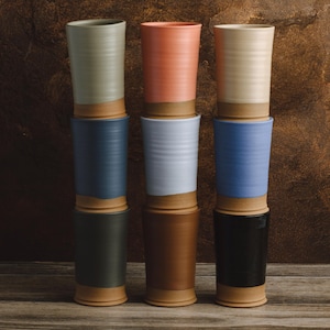 Tapered Tumbler | Ceramic Cup | Ceramic Tumbler | Footed Ceramic Cup | 14 oz  | Earthy Color Tumbler | Neutral Tumbler | Logo Tumbler