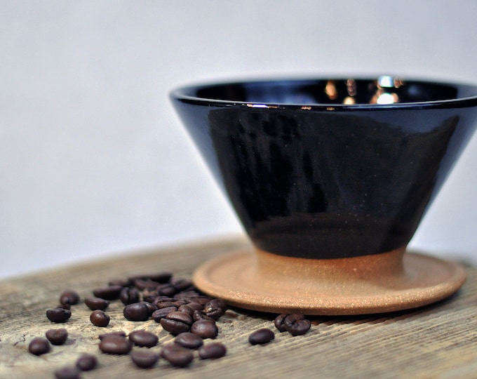 Ceramic Coffee Pour-Over | Modern Rustic Stoneware | Coffee Pour Over | Coffee Brewer | Handmade Coffee Pour Over | Black