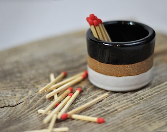 Matchstick Holder | Succulent Pot | Toothpick Holder | Succulent Holder | Ceramic Creamer | Black & White