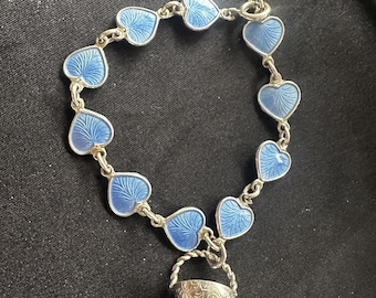 Bracciale a forma di cuore in smalto blu VOLMER BAHNER, argento sterling 925, Danimarca, metà secolo