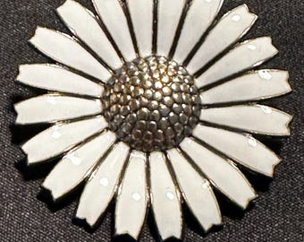Mid Century Anton Michelson Danish Sterling Silver Enamel Daisy