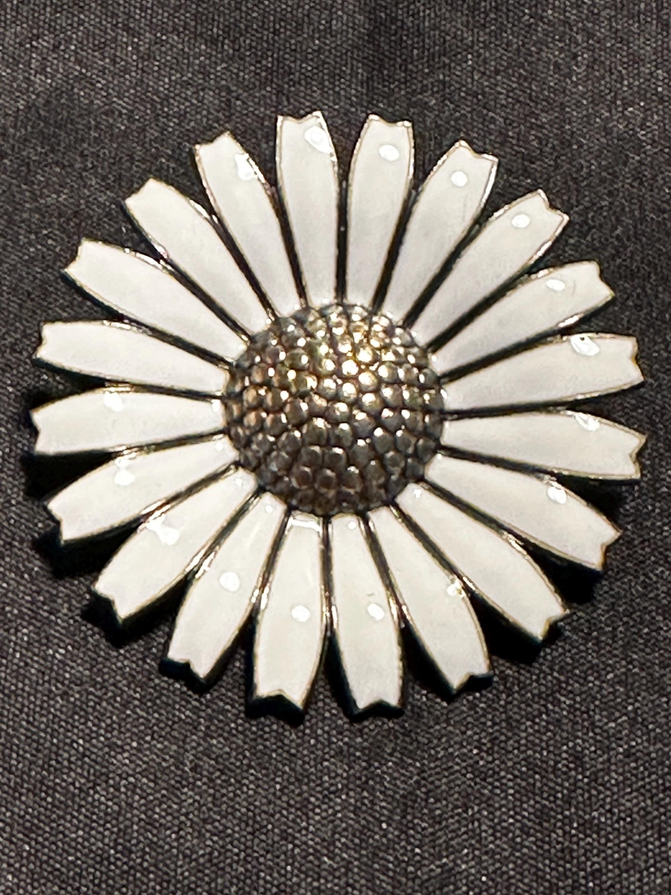Anton Michelsen Daisy Brooch, Vintage Sterling Silver Enamel