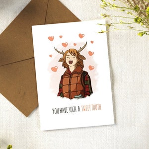 Carte de voeux gourmande Netflix | Fait main | Télévision | Série | Animés | Mignon | Coeur d'amour | Cerf | Gus | Bande dessinée | Rose | uvres d'art | Bois | 240 g
